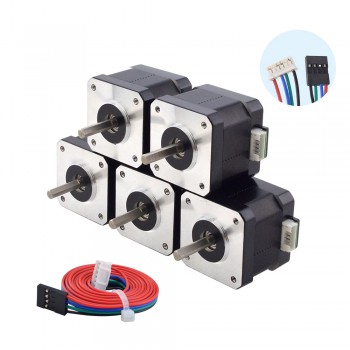 5Pcs E-Serie Nema 17 Schrittmotor Bipolar 42 Ncm 1.8 Grad 1,5A 4 Drähte mit 1m Kabel und Stecker